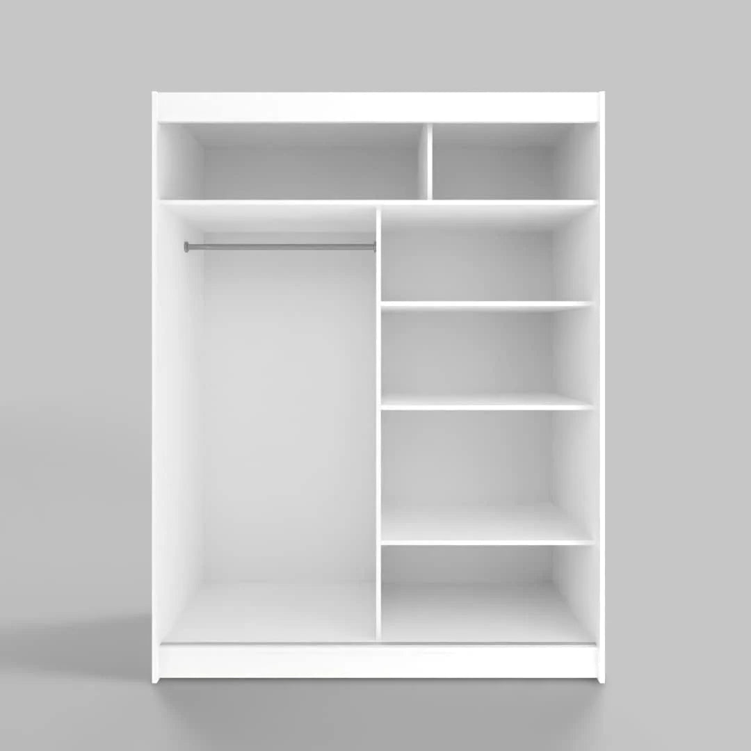 ML Furniture L3 szafa na ubrania z drzwiami przesuwnymi 120 cm z lustrem – meble do sypialni, do przechowywania – szafka wielofunkcyjna – kolor: biały