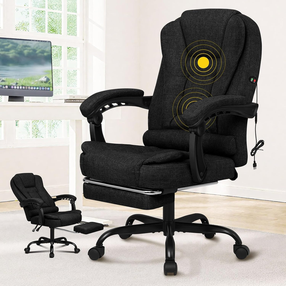 ALFORDSON CHAIR krzesło biurowe, krzesło komputerowe, krzesło gamingowe, obrotowe, do biurka komputerowego, ergonomiczne, wysokie oparcie z podparciem lędźwiowym i kółkami, materiał, czarny