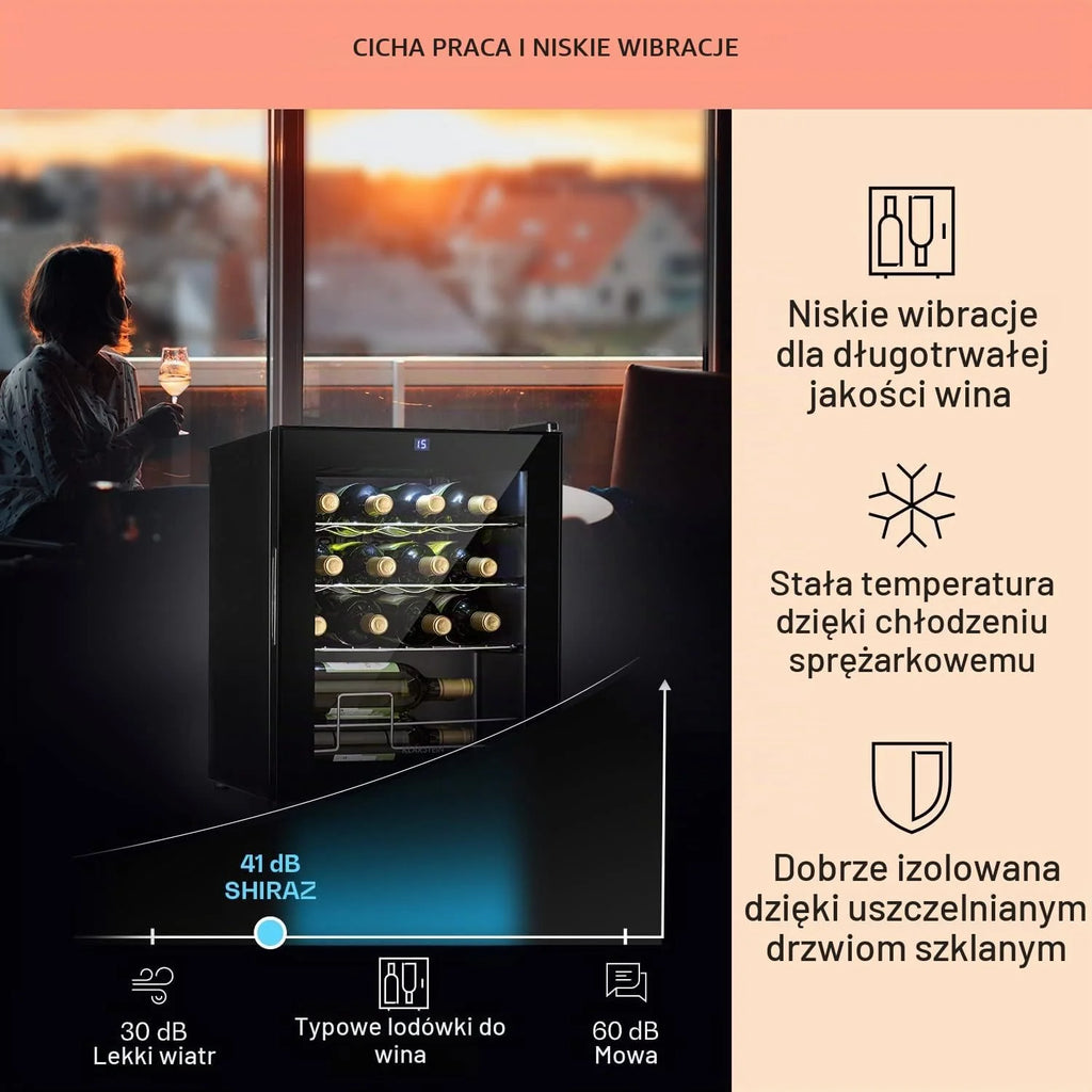 Klarstein Shiraz Slim lodówka na wino, klasa efektywności energetycznej A, 5-8°C, 42 dB, panel sterowania Soft-Touch, oświetlenie LED, wolnostojąca