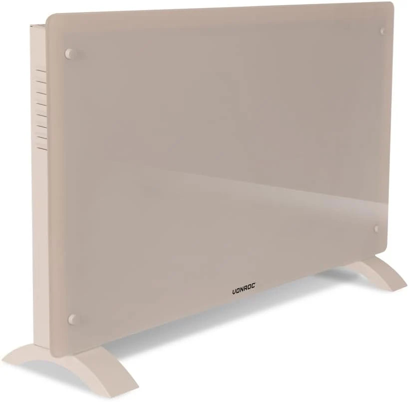 VONROC Luksusowy grzejnik elektryczny – grzejnik konwektorowy ze szklanym panelem – 1000 W/2000 W – ogrzewa pomieszczenia do 24 m² – sterowanie zarówno za pomocą aplikacji (Wi-Fi), jak i ręcznie