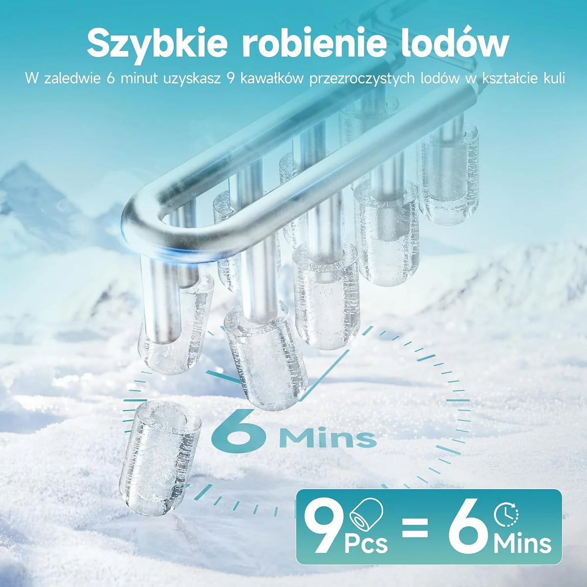 EUHOMY Mała kostkarka do lodu EUHOMY, 9 kostek w 6 minut, 12 kg/dzień, samoczyszcząca, przenośna kostkarka do lodu z uchwytem, koszykiem i łyżką, 2 rozmiary kostek lodu do domu, kuchni i biura