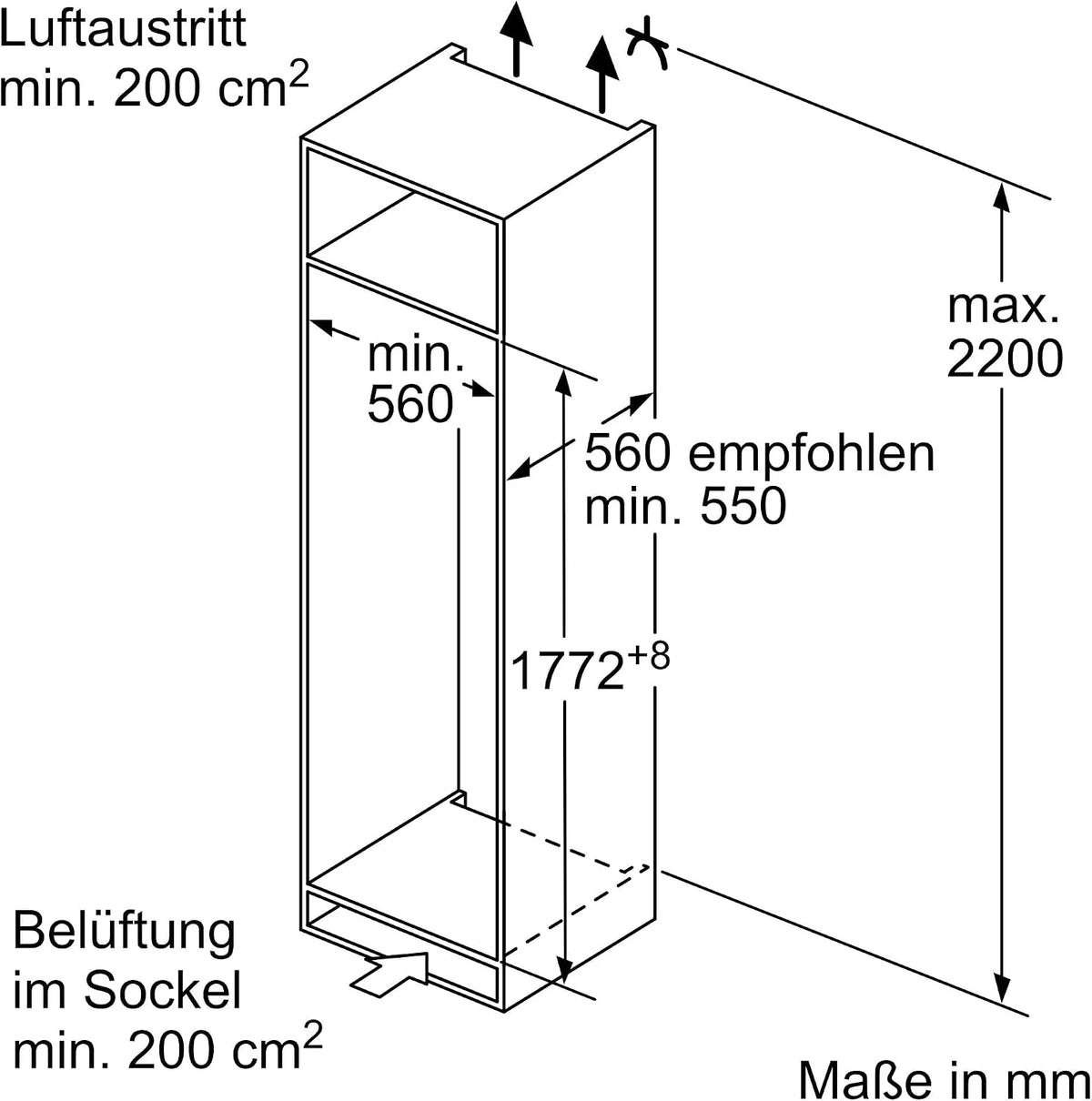 Neff f, KI1811SE0, FreshSafe; lodówka do zabudowy 177,5 x 56 cm; N30; EEK: E; pojemność użytkowa całkowita: 310; 39 dB; zawias holowany; przestrzeń chłodząca: 310 pojemności użytkowej; 7 półek, z