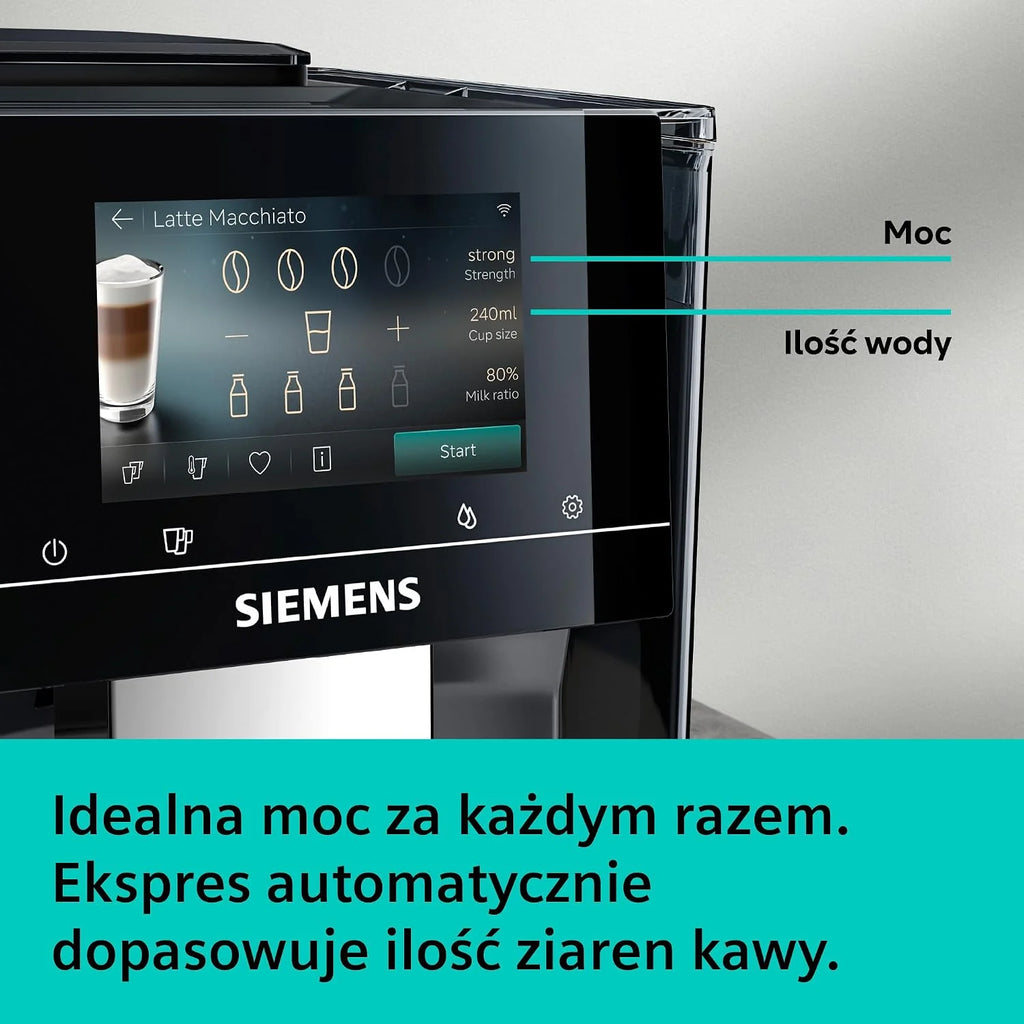 Siemens, automatyczny ekspres do kawy, EQ700 iAroma, wyświetlacz dotykowy, Cold Brew i Slow Brew, aplikacja Siemens Home Appliances, odcień morning haze, TP725E01