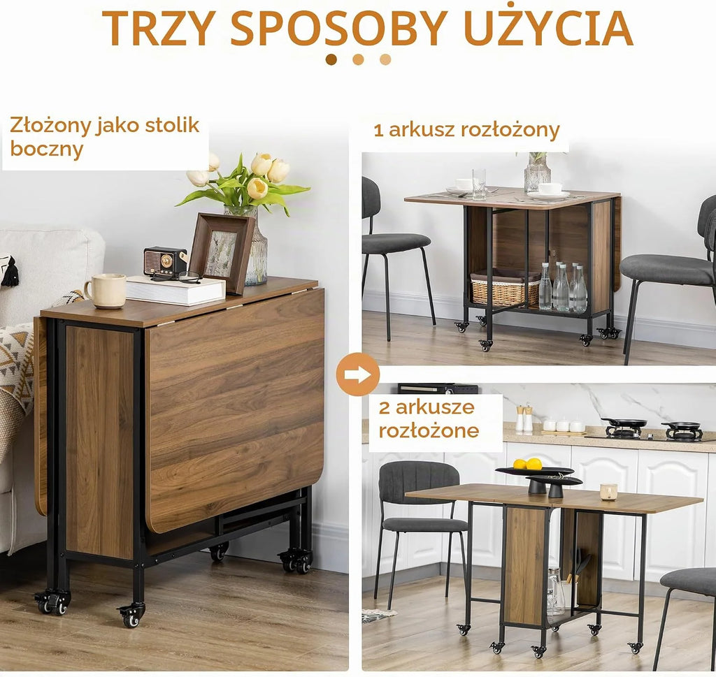 HOMCOM Stół składany jadalny z półką 130x80x74cm Brązowy