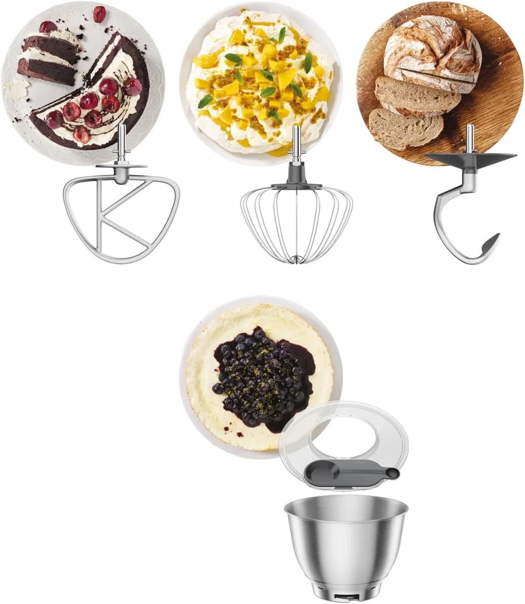 Kenwood Go Collection KZM35 000GY planetarna z konstrukcją oszczędzającą miejsce, kompaktowa maszyna do ugniatania z miską 4 l, 3 narzędzia mieszające, 6 prędkości, tylko 30 cm wysokości, uchwyt, moc