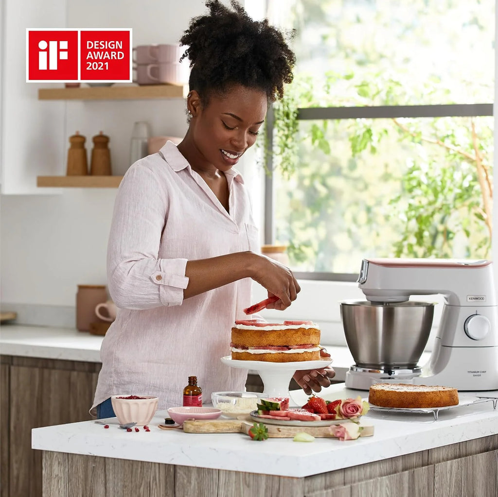 Kenwood Titanium Chef Baker KVC65.001WH, Zagniatarka planetarna z wbudowaną wagą, Trzepaczka K, Hak do wyrabiania, Trzepaczka, Miska 5 l, moc 1200 W, Biały