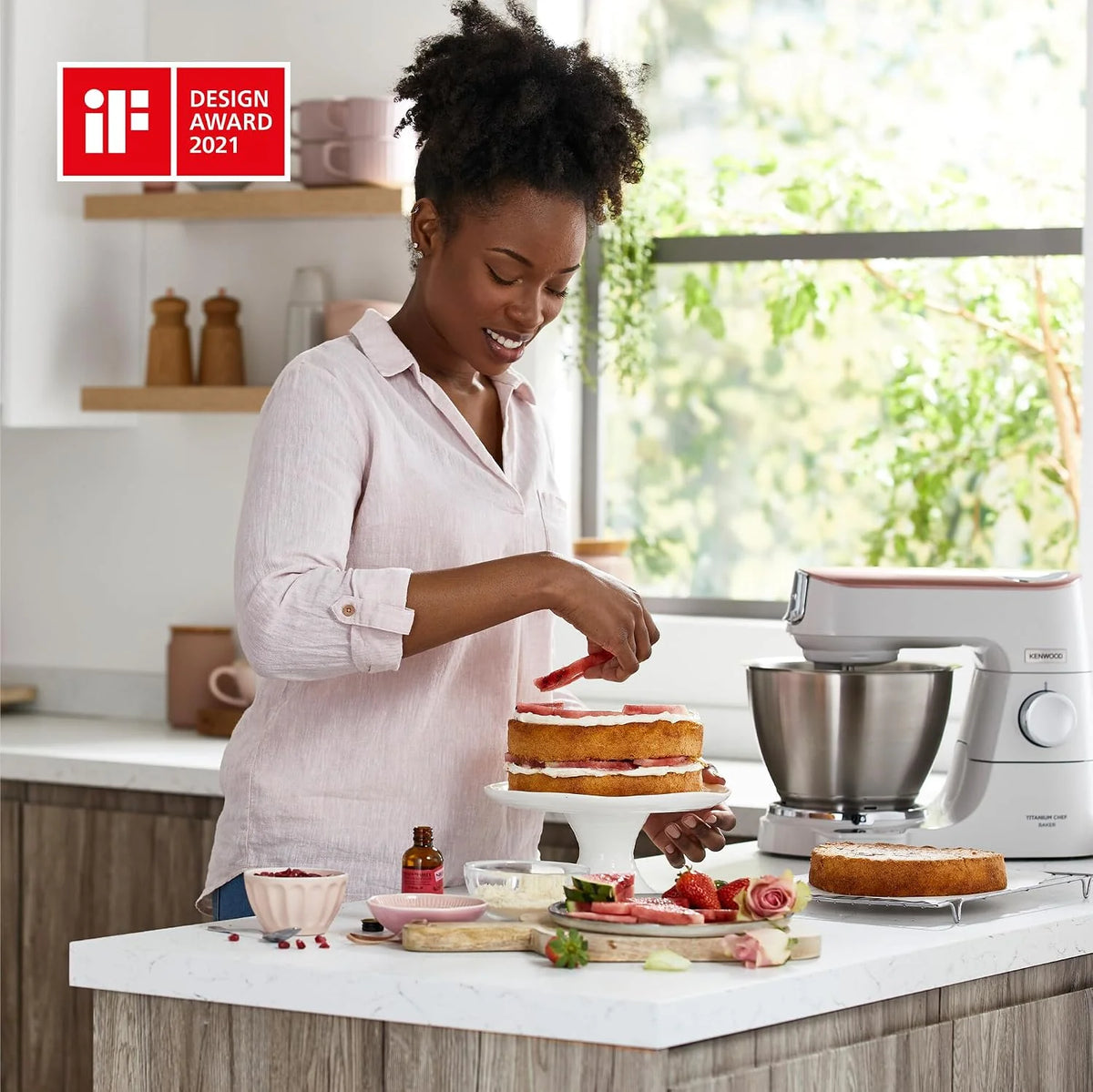Kenwood Titanium Chef Baker KVC65.001WH, Zagniatarka planetarna z wbudowaną wagą, Trzepaczka K, Hak do wyrabiania, Trzepaczka, Miska 5 l, moc 1200 W, Biały