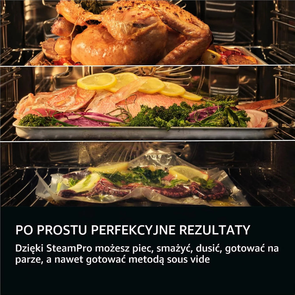 AEG Kuchenka parowa do zabudowy WiFi – seria 8 Touch Swipe – krok po kroku wspomagane gotowanie – Made in Germany – 100% auto-parowy & SousVide – przepisy na aplikacje – TP8SB73ZAB