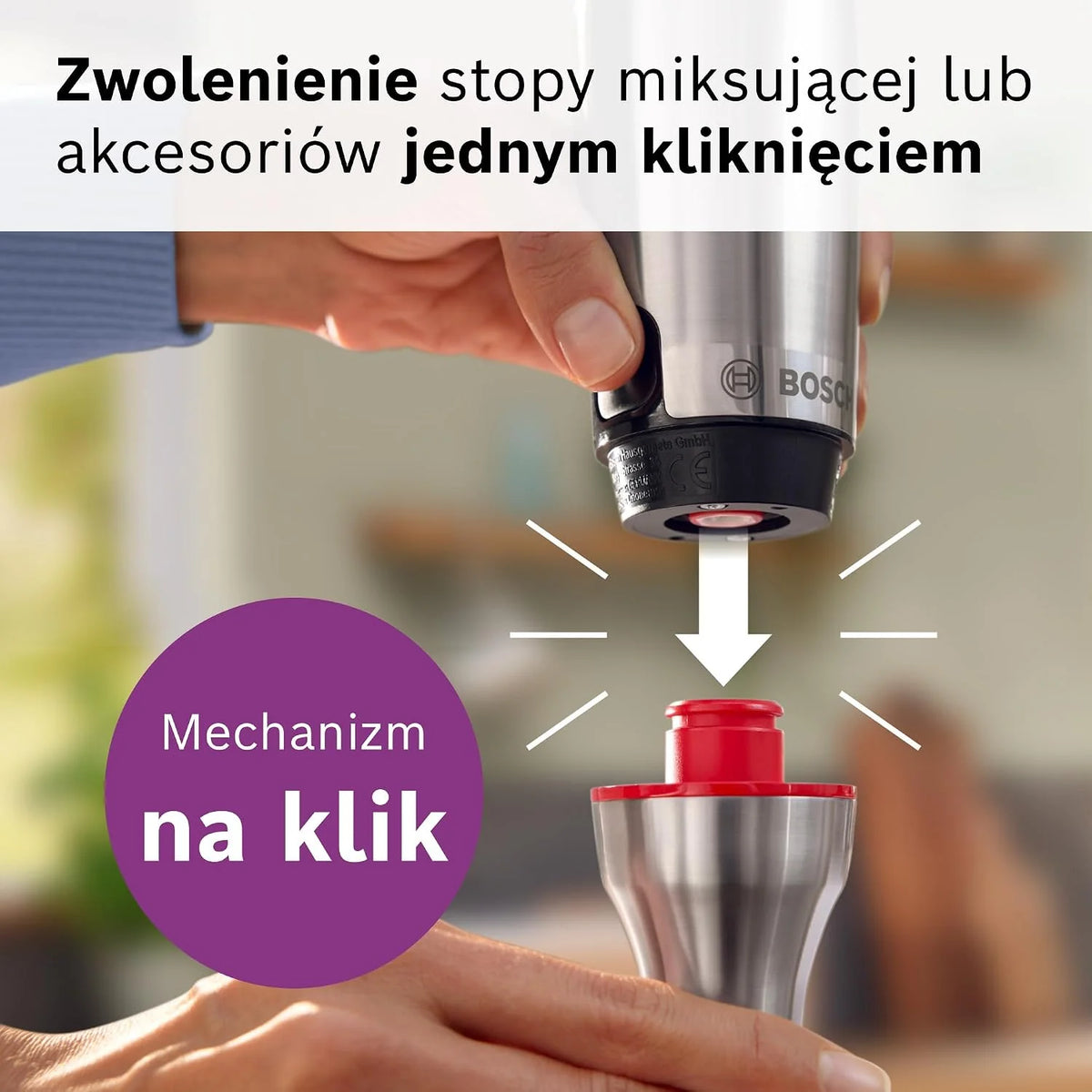 Bosch, blender ręczny, ErgoMaster Serie 8, silnik 1500 W, intuicyjna regulacja prędkości, 6-ramienne ostrze, akcesoria w zestawie, stal nierdzewna, MSM8M934