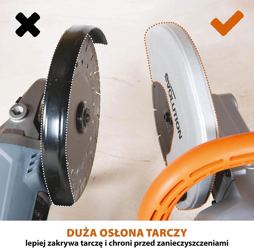 Evolution Power Tools Elektryczna przecinarka tarczowa i pilarka do betonu R230DCT z tarczą diamentową 230 mm (9”) do cięcia kamienia i metalu