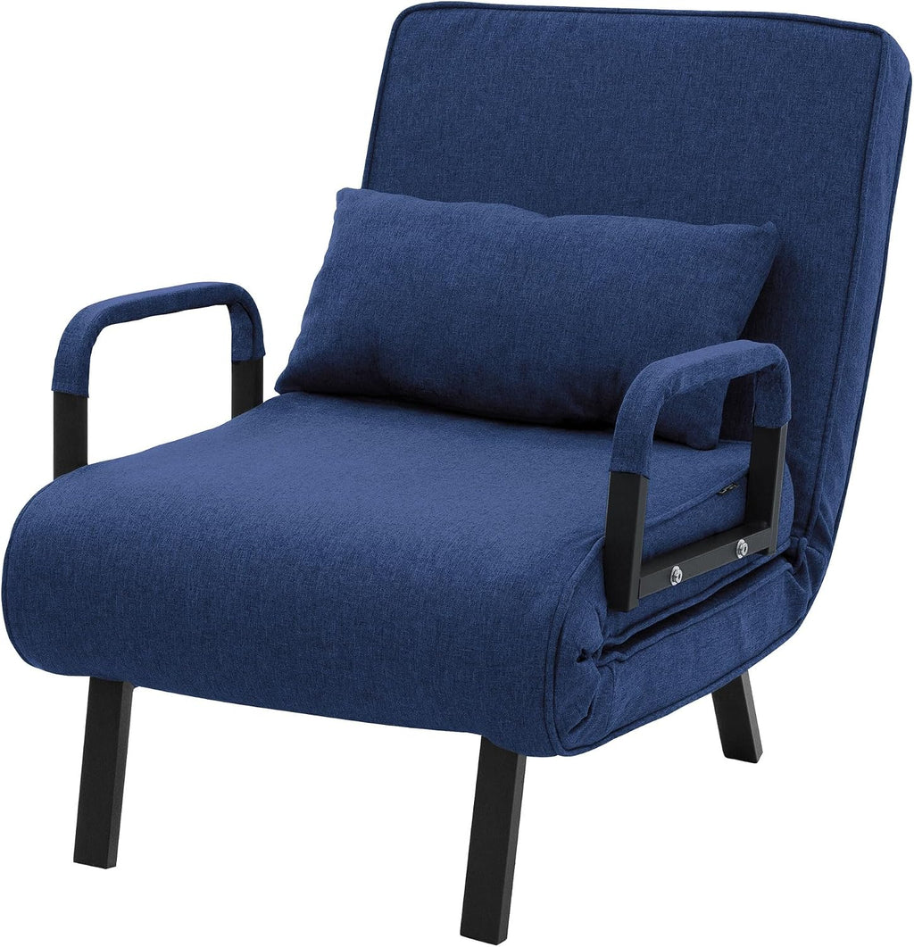 ML-Design Fotel Rozkladany 3 w 1 z Funkcja Spania, Skladany z Regulowanym Oparciem, Rozkladana Sofa dla Gosci, Lózko Jednoosobowe, Stelaz Stalowy, Miekka Tkanina Chenille, Wygodny do Salonu, Niebieski