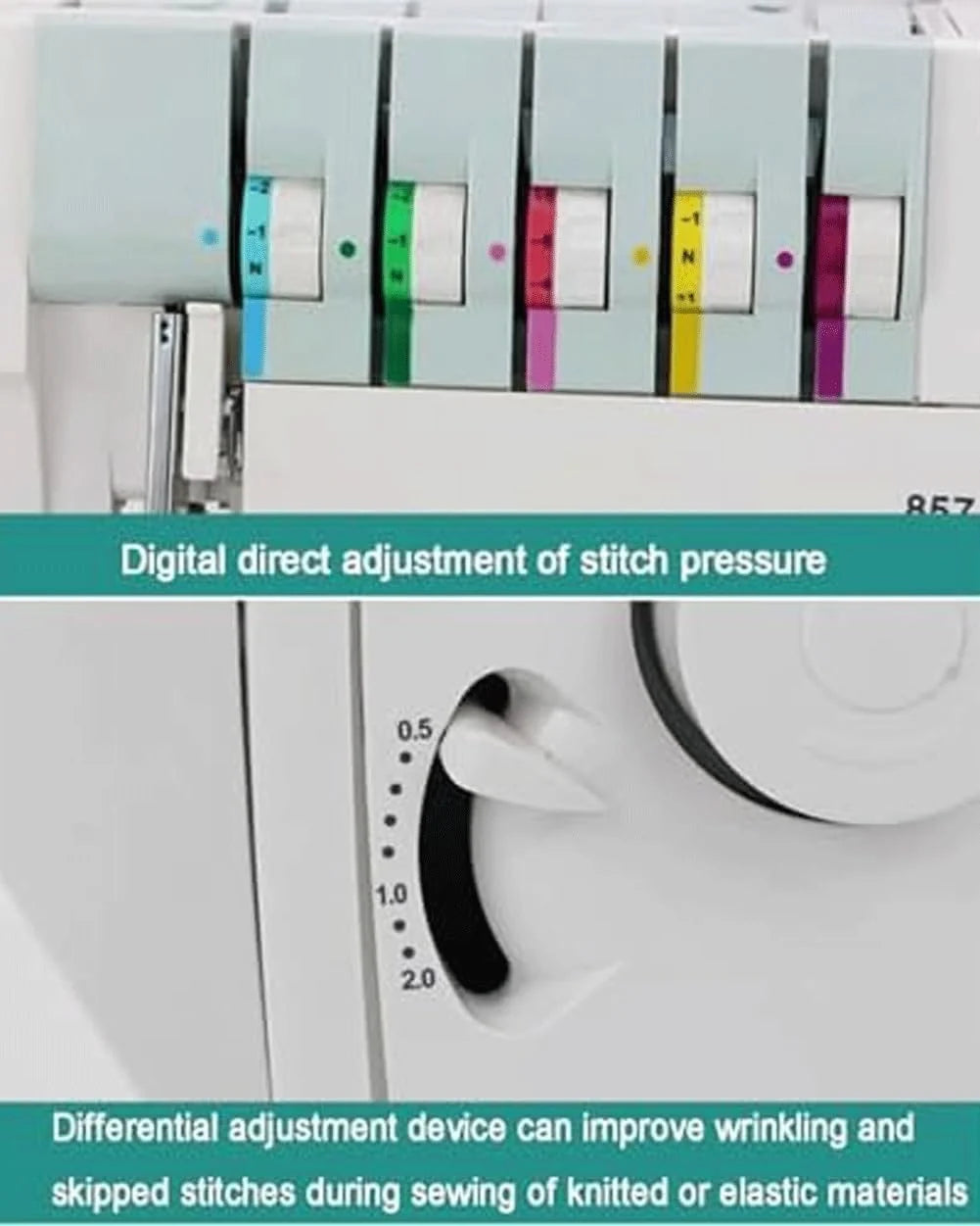 Wszechstronny 2-3-4 nici Heavy Duty Coverstitch & Overlock Serger, z pułapką wykończeniową i zatrzaskowymi stopkami, regulowany miernik ściegu dla początkujących i profesjonalistów