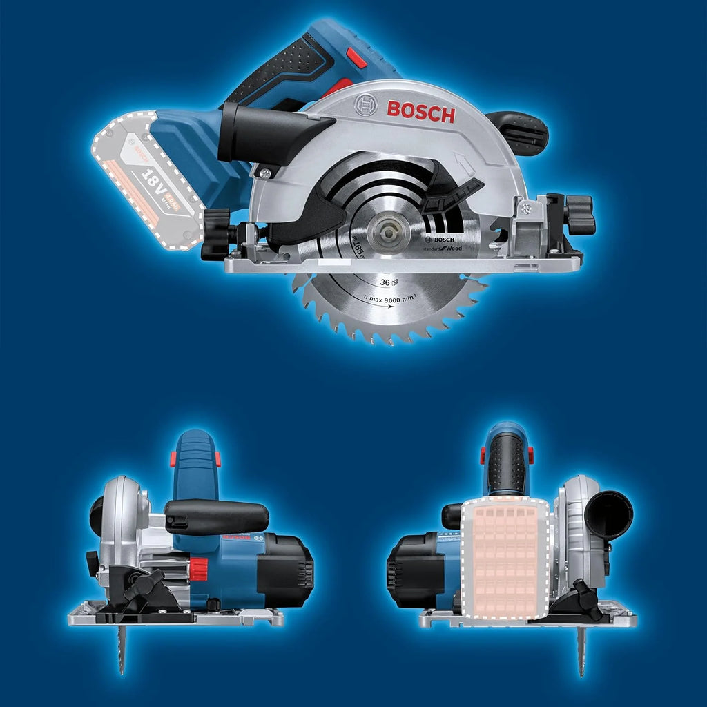 Bosch Professional system 18V: akumulatorowa pilarka tarczowa GKS 18V-57 (średnica tarczy pilarskiej 165 mm, prędkość obrotowa bez obciążenia 3.400 min-1, L-BOXX)