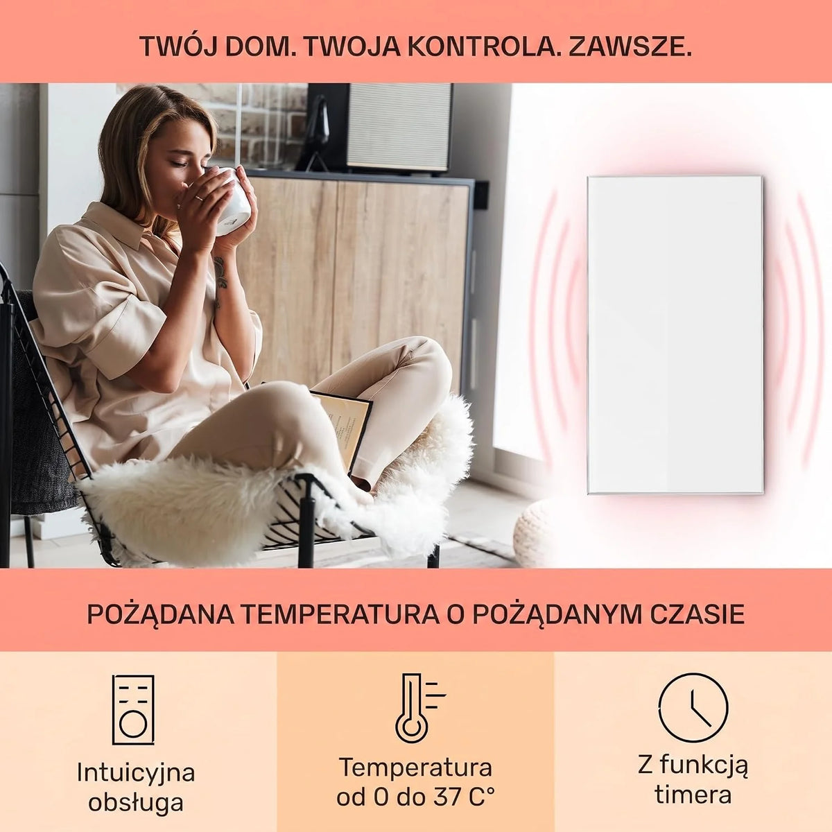 Klarstein Wonderwall - grzejnik ścienny, ogrzewanie na podczerwień, timer tygodniowy, funkcja automatycznego wyłączania, odpowiedni dla alergików, IP24, 50 x 90 cm, biały