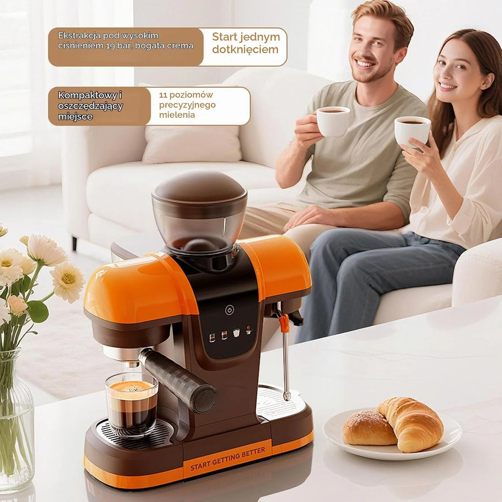 Bewinner Ekspres do Kawy, Półautomatyczny Ekspres do Kawy z Wbudowanym Młynkiem i dyszą Pary, Pompa 19 Barów, Zbiornik 800 Ml, Kolba 58 Mm do Domowego (Wtyczka UE 220 V)