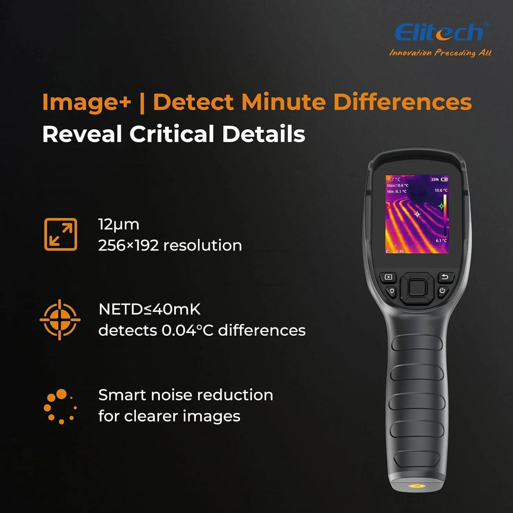 Elitech Kamera termowizyjna 256 x 192, rozdzielczość IR, częstotliwość odświeżania 25 Hz, kamera widokowa 2 MP, wyświetlacz LCD 3,5", IP54, wodoszczelna i pyłoszczelna, USB-C, -20°C do 550°C, dla