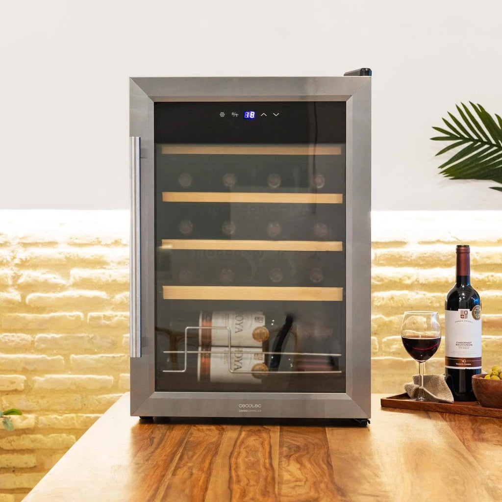 Cecotec Winiarnia, chłodziarka na wino, 24 butelki Bolero GrandSommelier 2050 Inox Compressor. Regulowana temperatura 5-18ºC, wysoka wydajność, cicha praca i brak wibracji