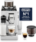 De'Longhi Rivelia EXAM440.55.W, superautomatyczny ekspres do kawy z LatteCrema Hot, automatyczny spieniacz do mleka, kompaktowy rozmiar, 16 przepisów, kolorowy ekran dotykowy, arktyczna biel