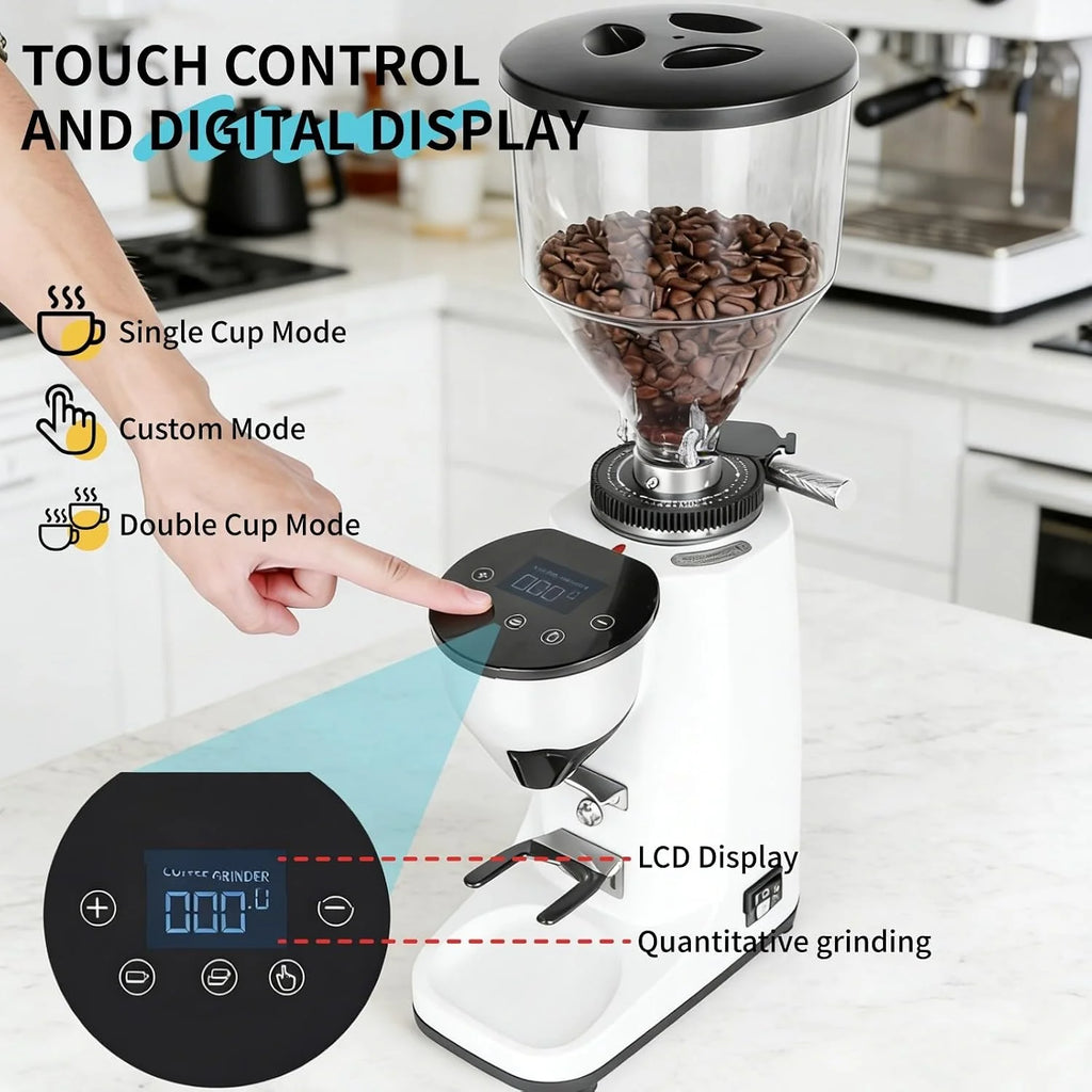 Młynek żarnowy do użytku domowego, 19 ustawień mielenia i zdejmowany lej - Elektryczny młynek do kawy z panelem sterowania LED, do espresso, mocha Black
