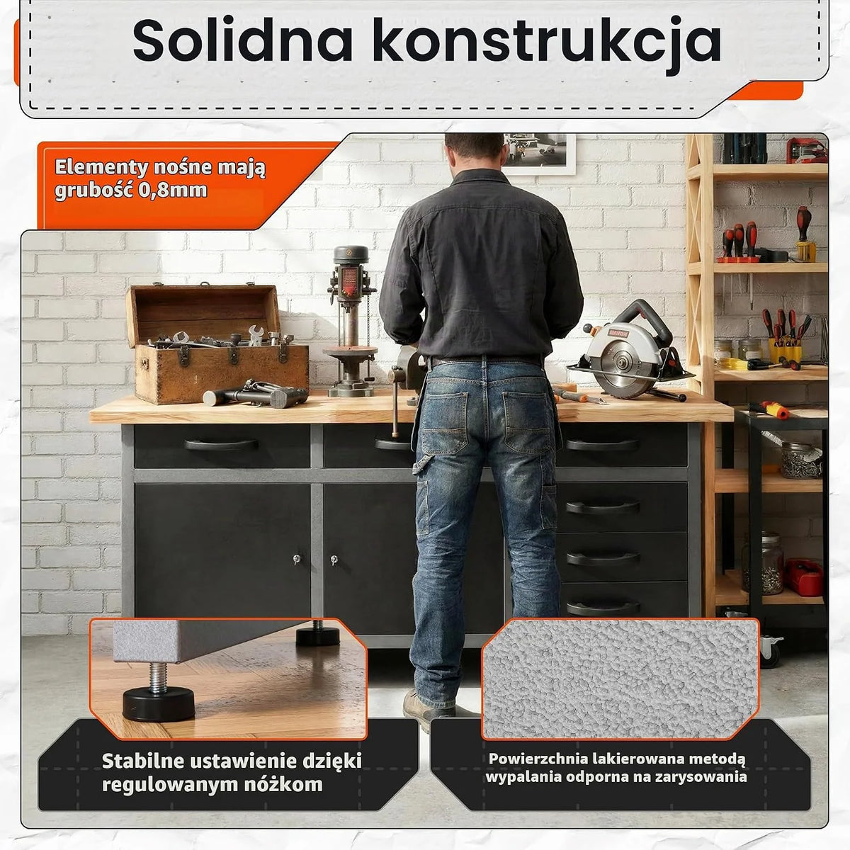 Ondis24 Stół warsztatowy Karsten stół warsztatowy, stół do pakowania, 6 szuflad, wyposażenie warsztatowe, 160 x 60 x 85 (wys.) cm, blat roboczy z drewna bukowego, obciążenie do 510 kg