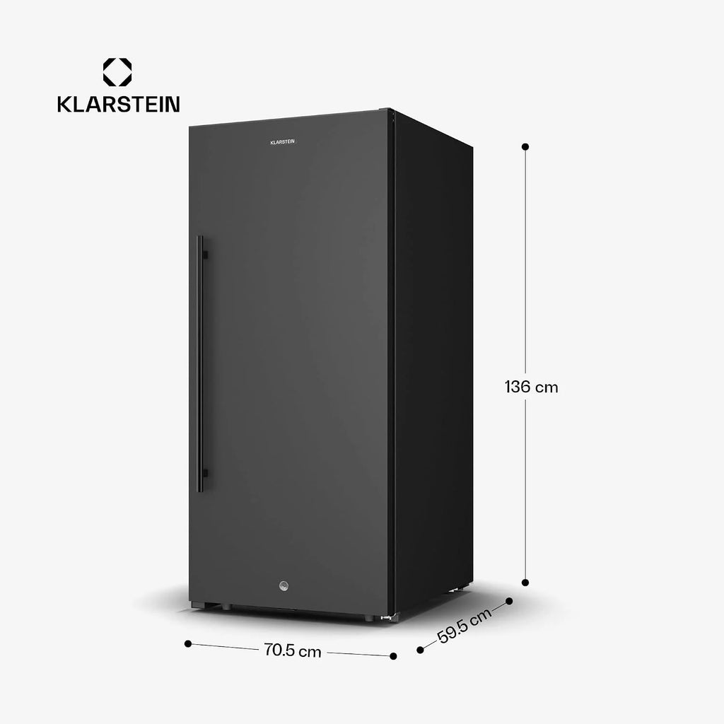 Klarstein CellarMax Lodówka do wina Wolnostojąca - 155 butelek, 5-20 °C, Dotykowe sterowanie, Metalowe drzwi, Drewniane półki, Alarm, Klasa energetyczna E, Duża lodówka do wina