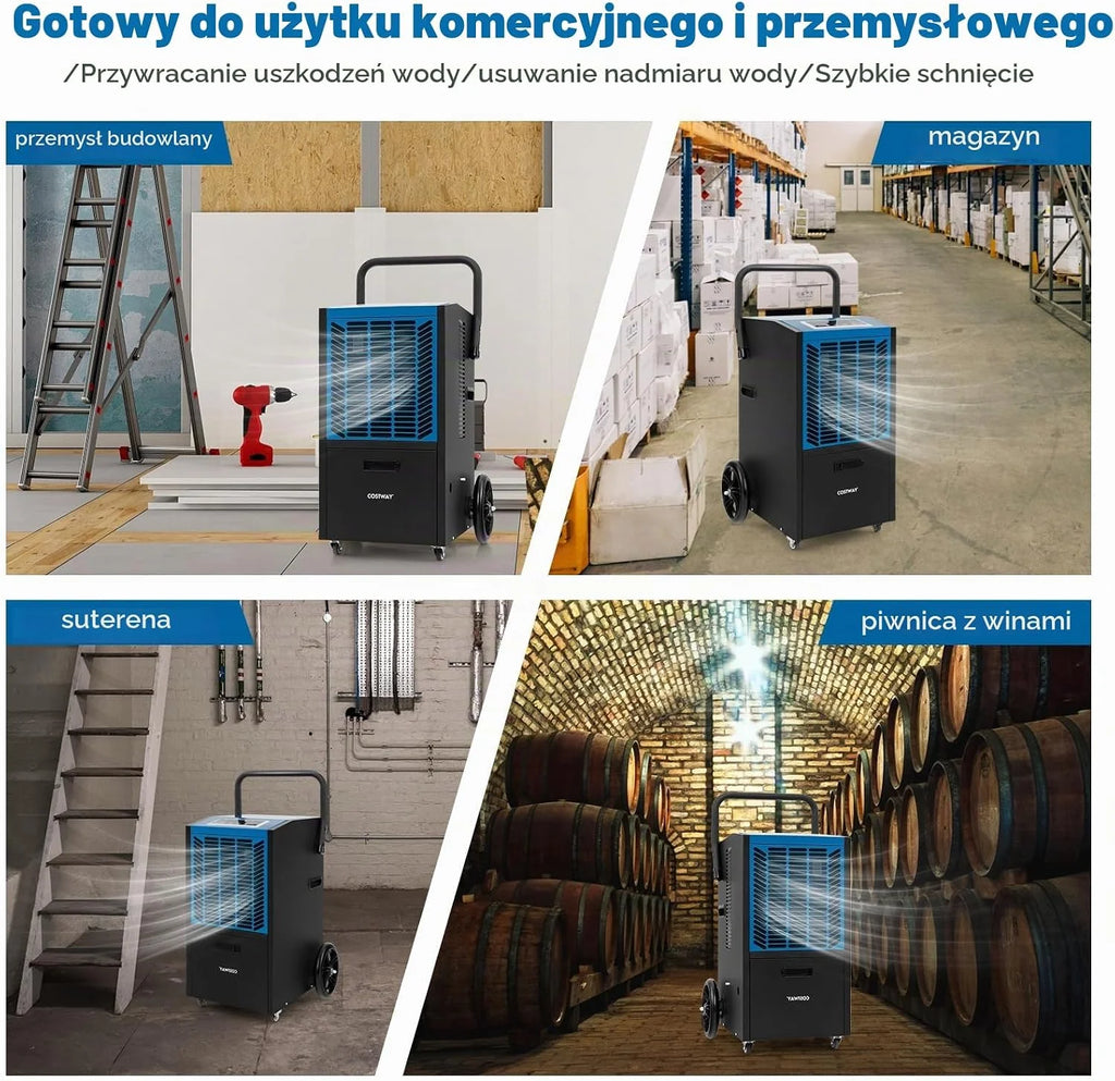 COSTWAY Osuszacz powietrza 66 L/dzień, osuszacz budowlany z pompą i wężem odprowadzającym, urządzenie przemysłowe do suszenia z 24-godzinnym timerem i 4 kołami do piwnicy, magazynu, placu budowy