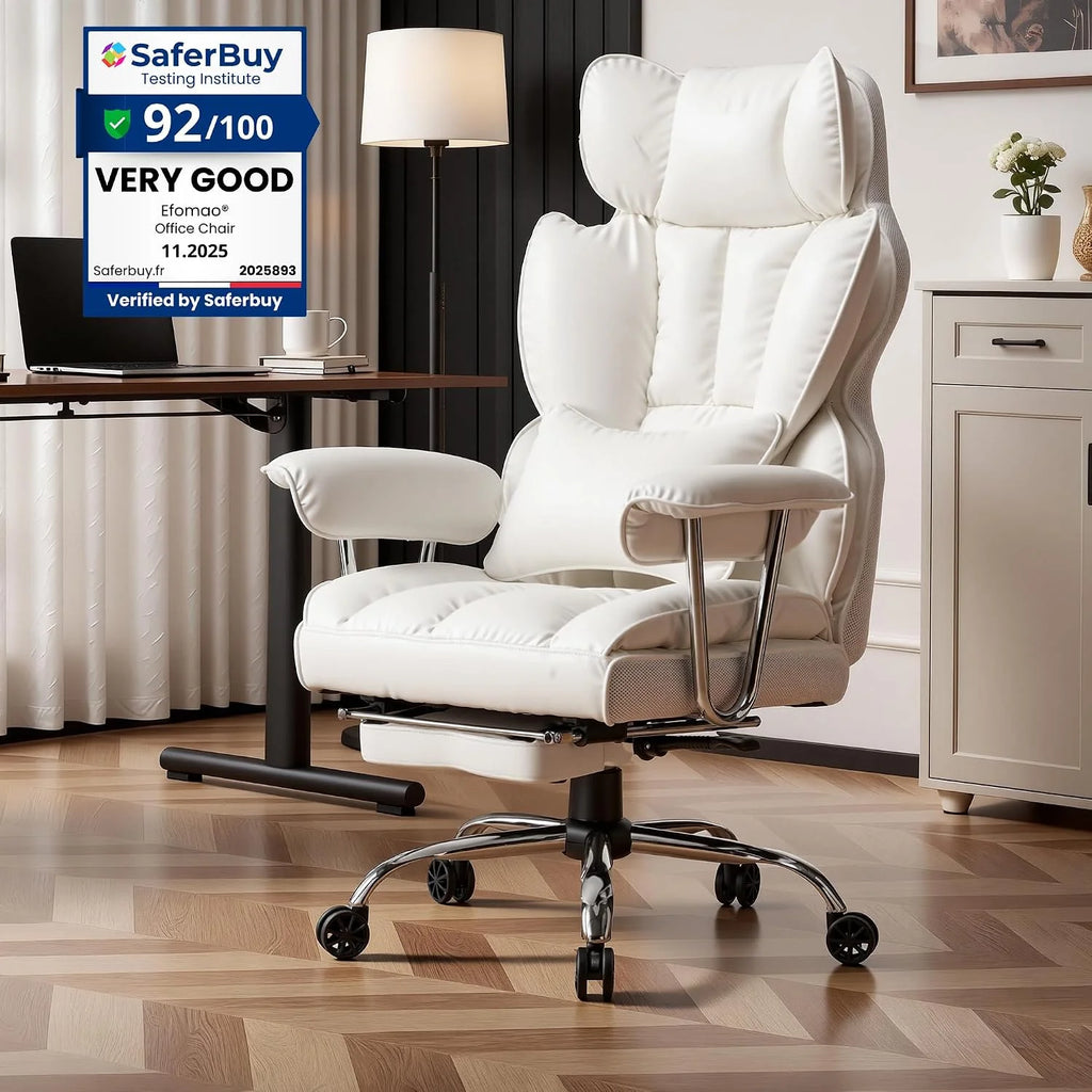 Efomao Ergonomiczny Fotel Biurowy z Podnóżkiem, Regulowany Fotel Obrotowy do Komputera z Wysokim Oparciem, Podparciem Lędźwiowym, Zagłówkiem i Funkcją Odchylania, do Domu i Biura