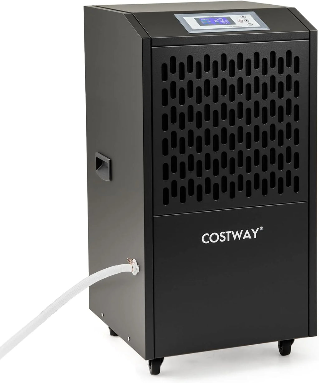 COSTWAY Suszarka budowlana 118 l/dzień, komercyjny osuszacz powietrza z wężem odpływowym, timer 24 h i 4 kółka, osuszacz przemysłowy do piwnicy, magazynu, placu budowy i pomieszczeń do 790 m²