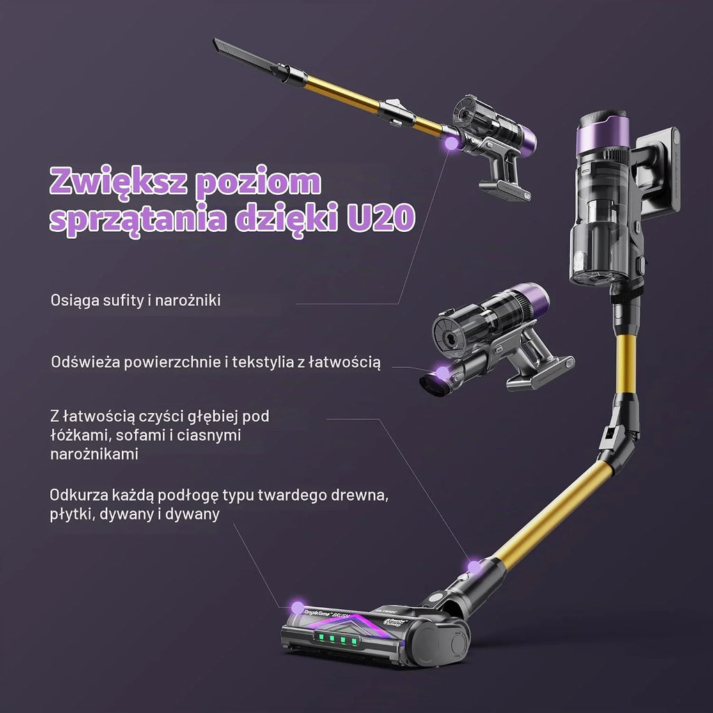 Ultenic Odkurzacz Akumulatorowy 55000Pa/55Min, Funkcja Samostojąca, Szczotka Zapobiegająca Plątaniu Się Podłóg, Odkurzacz Akumulatorowy z Wyświetlaczem LED, Green Eye™, Do Twardych Podłóg, Dywanów