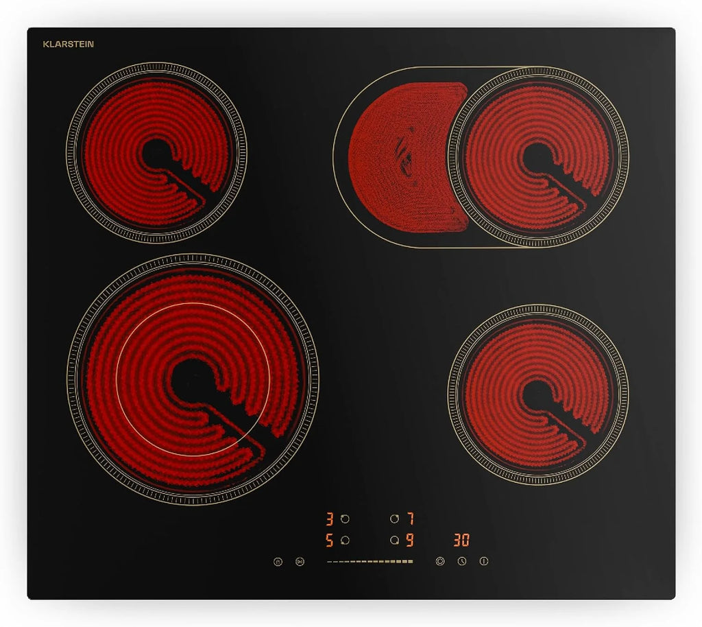 Klarstein Victoria płyta grzewcza ze szkła ceramicznego, 60 cm, 4 strefy, wzornictwo retro, 6600 W, dotykowy suwak, timer i zabezpieczenie przed dziećmi, elektryczna płyta kuchenna ze wskaźnikiem