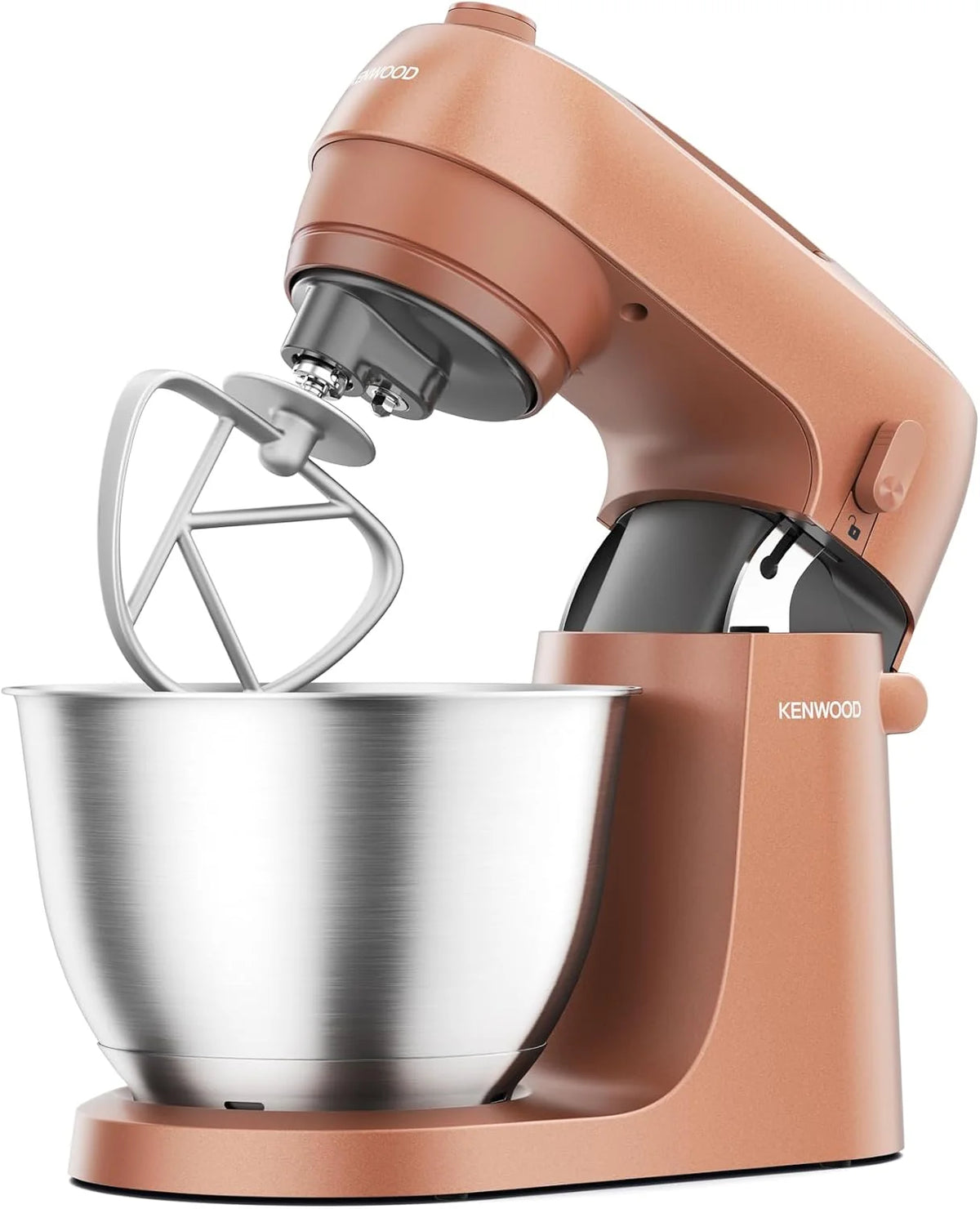 Kenwood Go robot kuchenny KZM35.000RD, zajmuje mało miejsca, w zestawie miska 4-litrowa, hak K, trzepaczka balonowa, hak do zagniatania, ochrona przed pryskaniem i miarką, metalowa obudowa z uchwytem