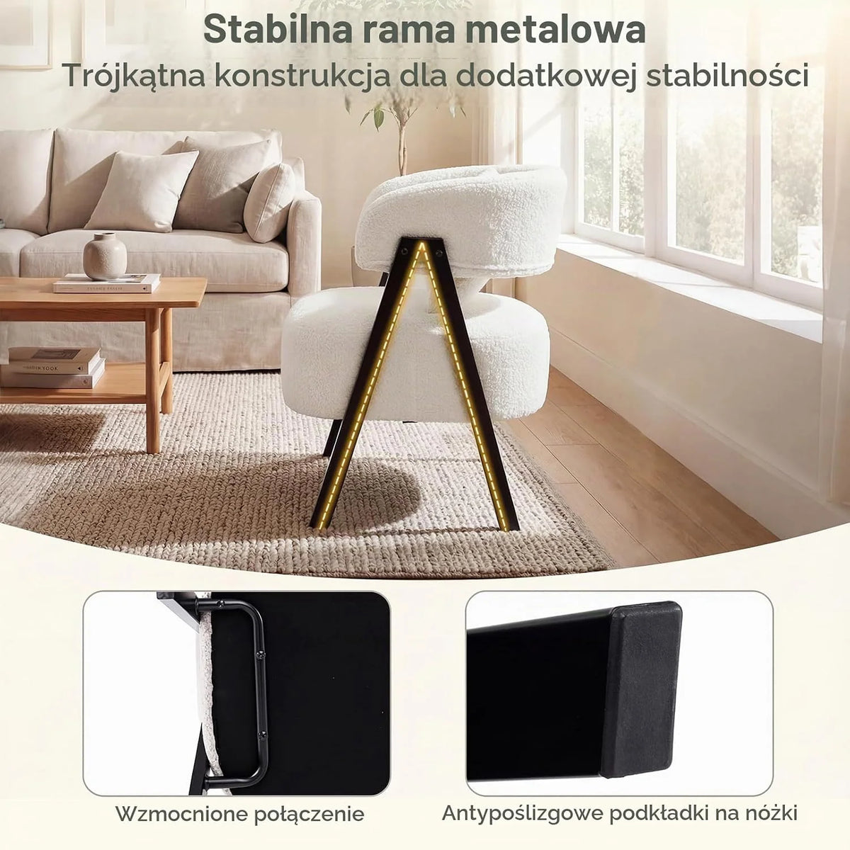 COSTWAY Fotel, fotel ze sztucznego futra z poduszkami lędźwiowymi i metalowymi nogami, tapicerowany fotel do 150 kg, wygodne krzesło tapicerowane do salonu, sypialni i gabinetu (kolor beżowy)
