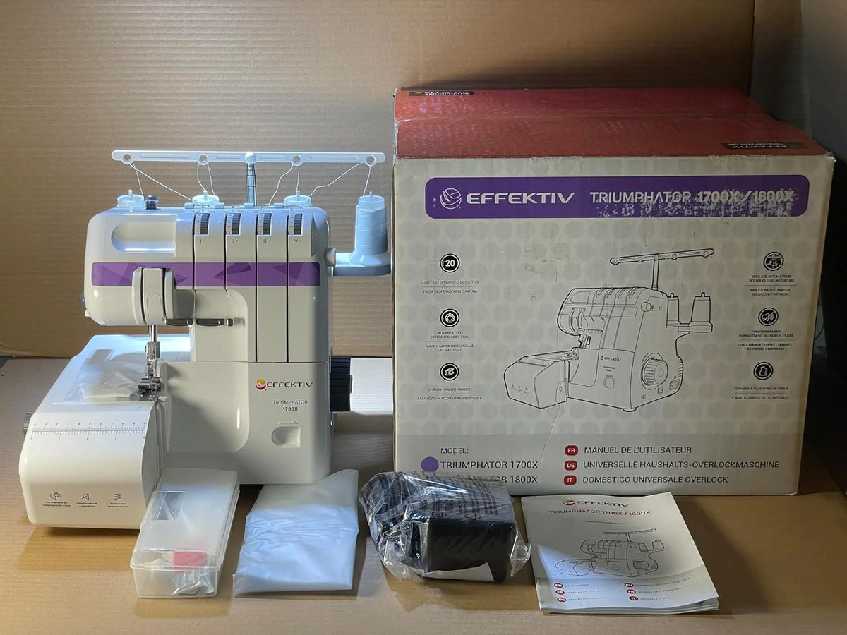 Triumphator 1700X Overlock, maszyna do szycia overlock, gwint 3/4 z mechanizmem różnicowym, pełna metalowa rama, 14 ściegów, automatyczne nawlekanie, moc 120 W - 1200 ściegów/min, pedał nożny
