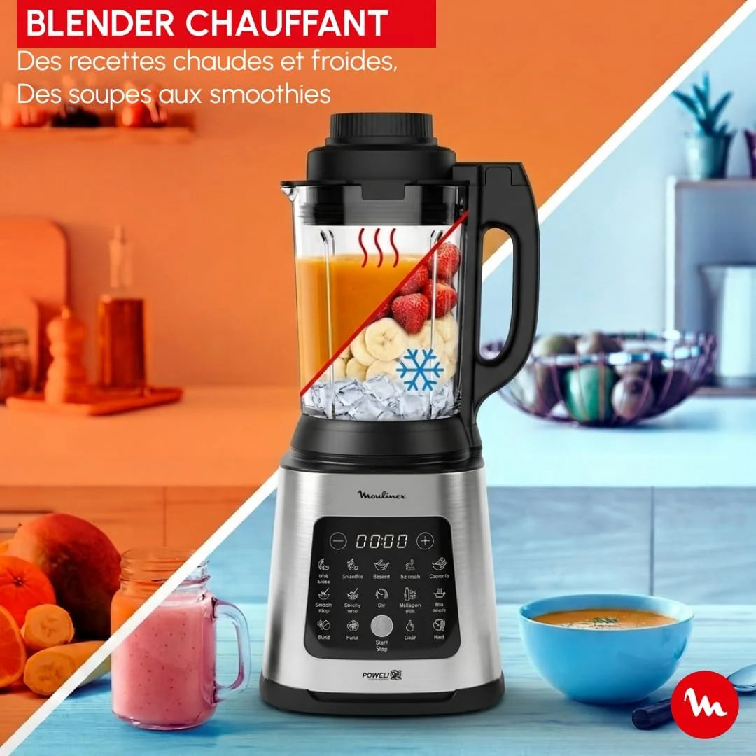 Moulinex Blender grzewczy, 1400 W, 10 automatycznych programów, zdejmowane ostrza, funkcja głębokiego czyszczenia, kosz parowy, Perfectmix Cook LM83SD10, metal
