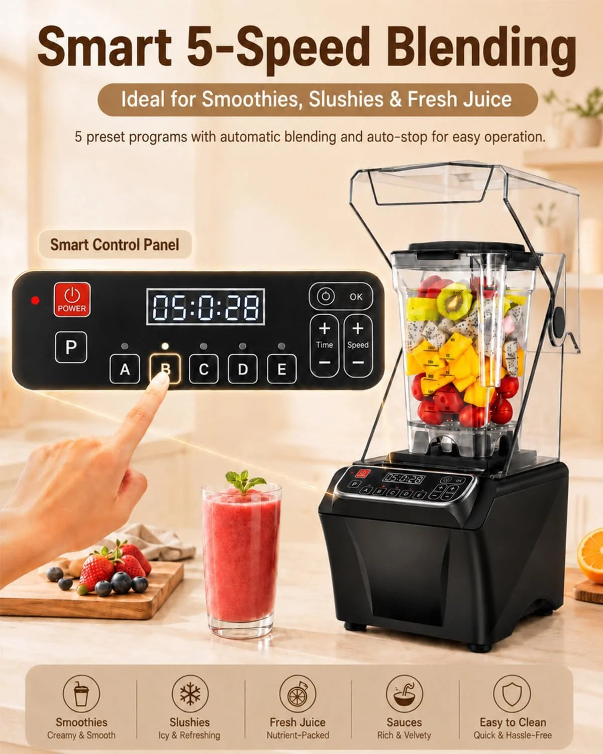 Blender Wysokoobrotowy 2000W, 2L, 38 000 obr./min, Ostrza Inox PC