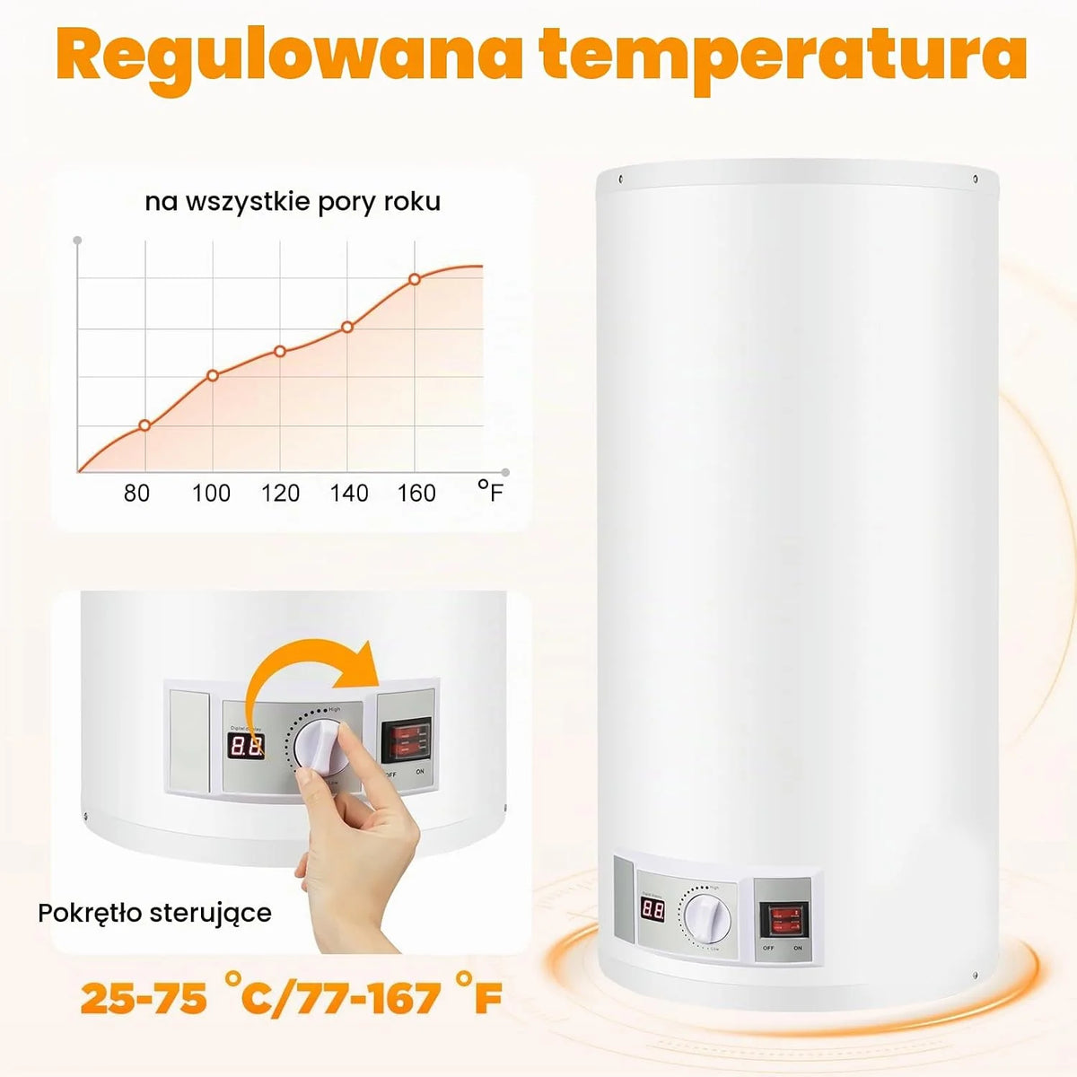 Zbiornik magazynowy 80 l, bojler, elektryczny zbiornik ciepłej wody, prysznic 220 V, bojler na wodę, z urządzeniem prysznicowym i zabezpieczeniem przed wyciekiem (rzeczywista pojemność wody: 50