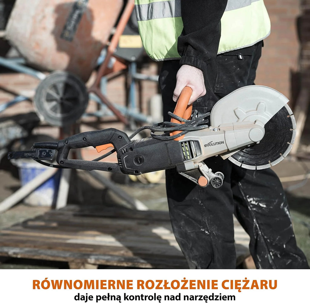 Evolution Power Tools Elektryczna przecinarka tarczowa i pilarka do betonu R230DCT z tarczą diamentową 230 mm (9”) do cięcia kamienia i metalu