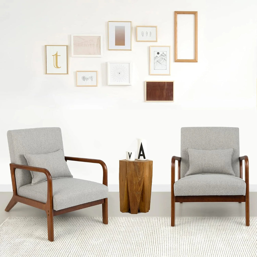 COSTWAY Fotel do salonu, tapicerowany, nowoczesne krzesło, drewno, z podłokietnikami, jednoosobowa sofa do salonu, sypialni, 65 x 79 x 77 cm, szary