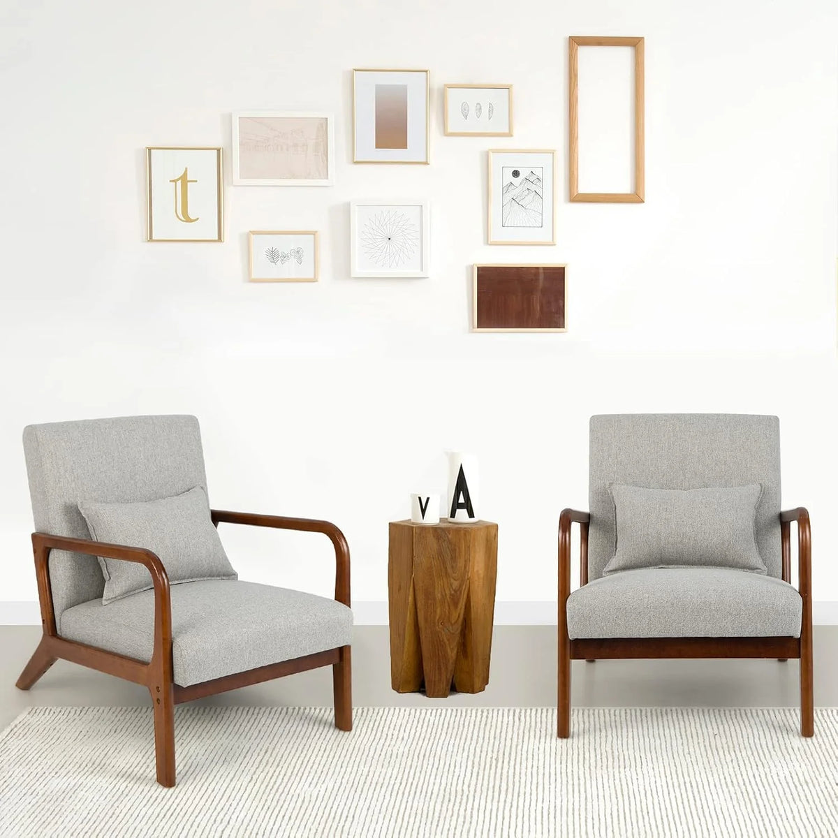 COSTWAY Fotel do salonu, tapicerowany, nowoczesne krzesło, drewno, z podłokietnikami, jednoosobowa sofa do salonu, sypialni, 65 x 79 x 77 cm, szary