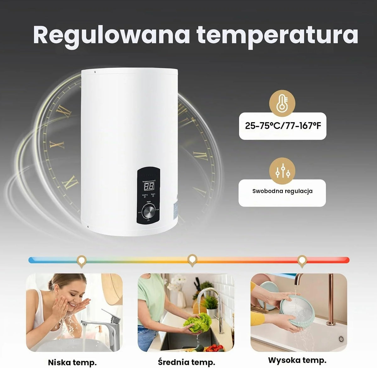 Elektryczny zbiornik ciepłej wody 2 kW, wiszący elektryczny zbiornik ciepłej wody, bojler, podgrzewacz wody, bojler do prysznica (50 l)