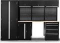 Ondis24 XL Kompletny Zestaw Warsztatowy 260 cm, wstępnie zmontowany, modułowy, kierunek warsztatowy z drewnianą płytą roboczą, szafy na narzędzia, stół warsztatowy z szufladami (9-częściowy)