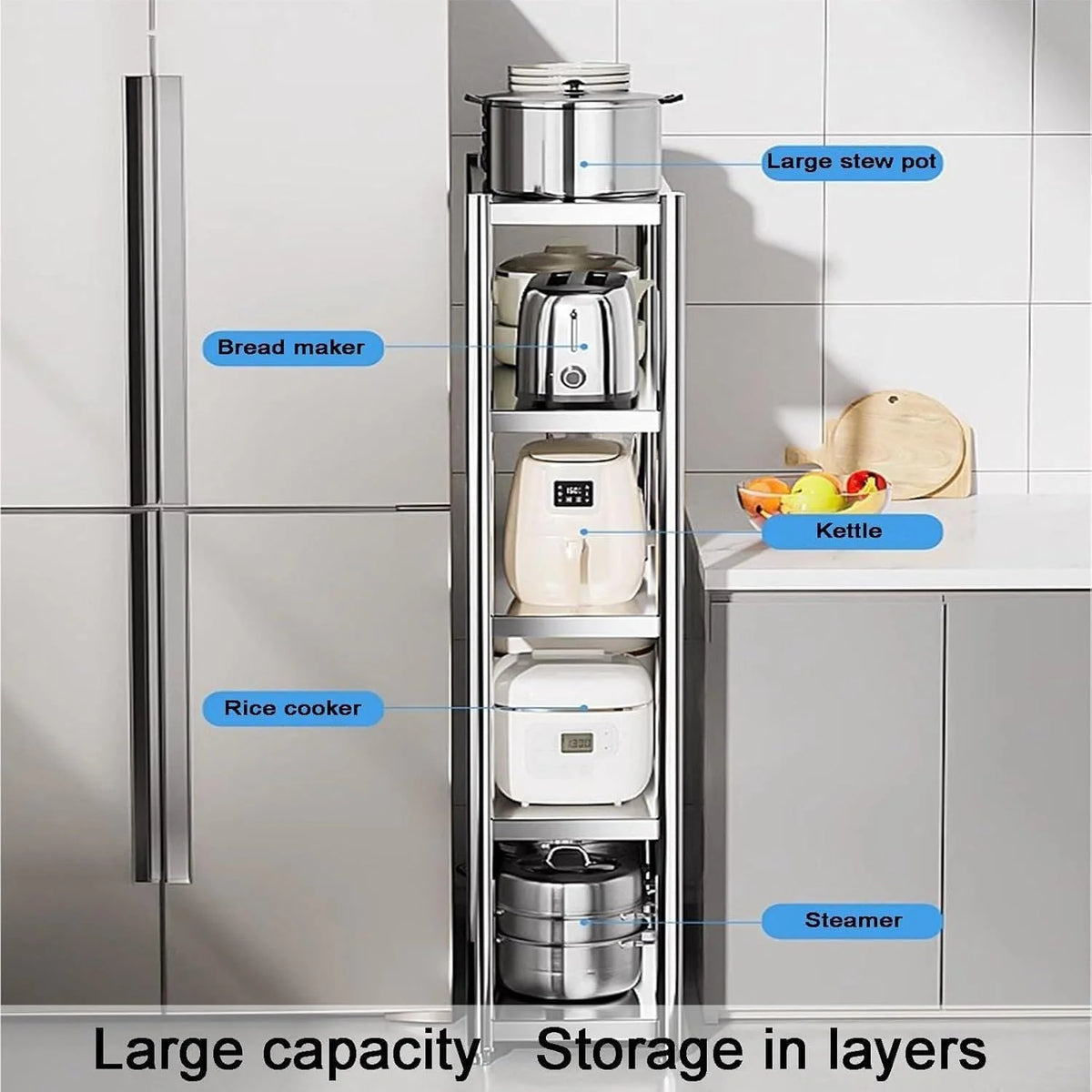 Wąski wózek rolujący ze stali nierdzewnej 3 poziom Slim Utility Shelf z kółkami do kuchni Łazienka Lodówka Side Space Saving Storage Organizer Mobile Spice Rack Home Office