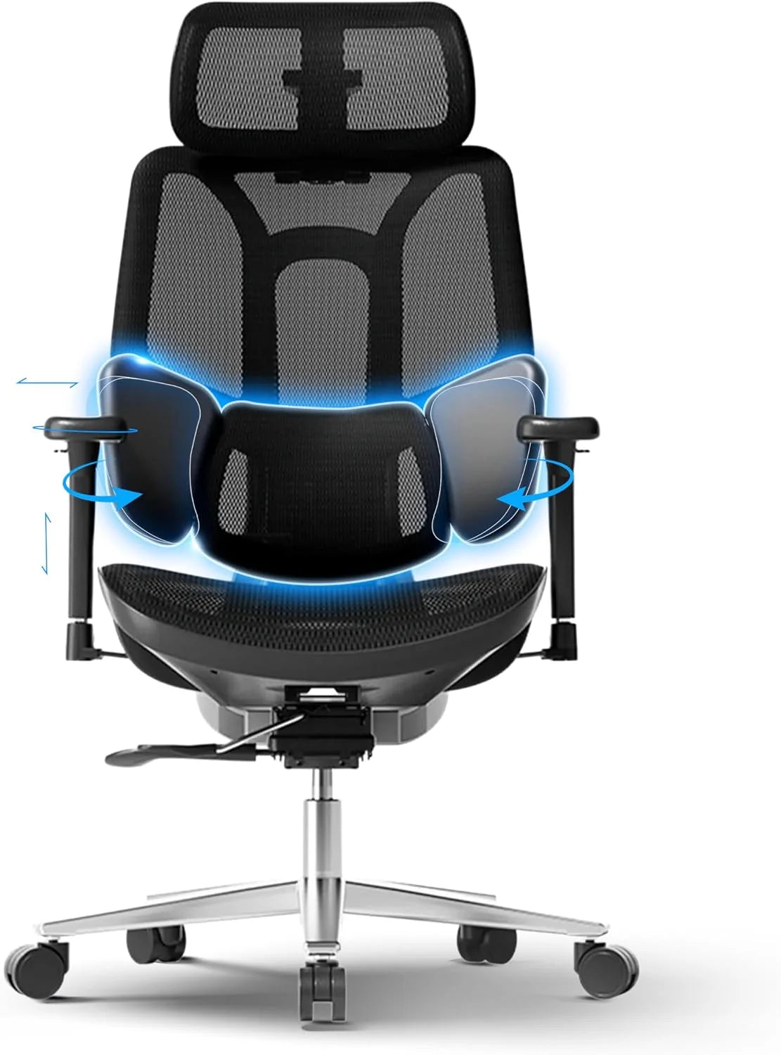 Hbada E3 Air Ergonomiczny Fotel Biurowy – Dynamiczne Wsparcie Lędźwiowe 3-Strefowe, Regulowany Zagłówek 3D, Regulowane Podłokietniki 3D, Obrotowy, Bez Podnóżka, Czarny