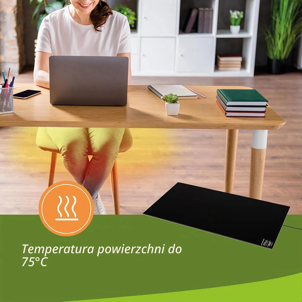 Płyta grzewcza na podczerwień, ogrzewanie biurkowe, 30 x 60 cm, 150 W, ze ściemniaczem do bezstopniowej regulacji, ogrzewanie na podczerwień dla ciepłych nóg, samoprzylepna na biurko / stół roboczy