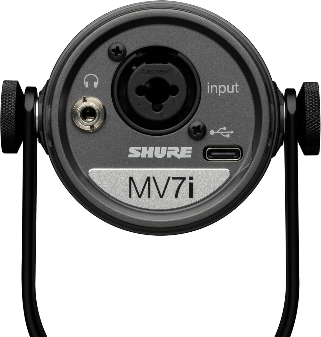 Shure Mikrofon MV7i Smart Podcast + Wbudowany Interfejs Audio – Zestaw Sprzętu z 2 Kanałami dla Podwójnych Mikrofonów XLR lub Mikrofon + Instrumenty XLR - Bezpośrednie Połączenie USB-C z PC/Telefonem