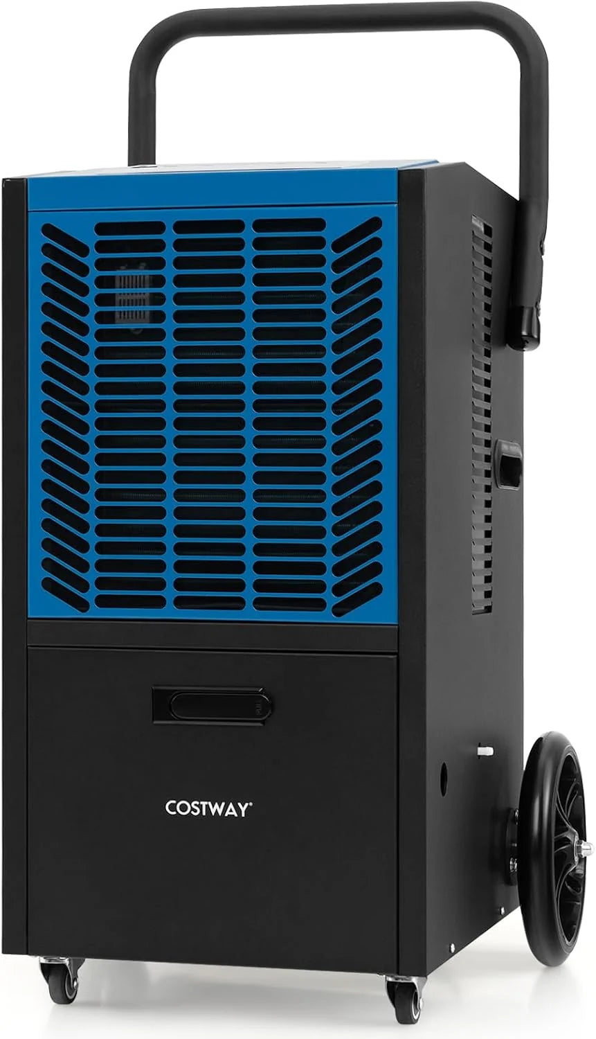 COSTWAY Osuszacz powietrza 66 L/dzień, osuszacz budowlany z pompą i wężem odprowadzającym, urządzenie przemysłowe do suszenia z 24-godzinnym timerem i 4 kołami do piwnicy, magazynu, placu budowy