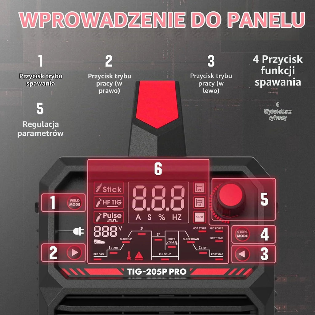 YESWELDER Spawarka TIG 200A, 3 w 1 MMA/DC TIG/PULS TIG 230V