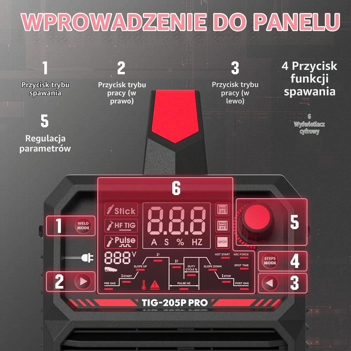 YESWELDER Spawarka TIG 200A, 3 w 1 MMA/DC TIG/PULS TIG 230V