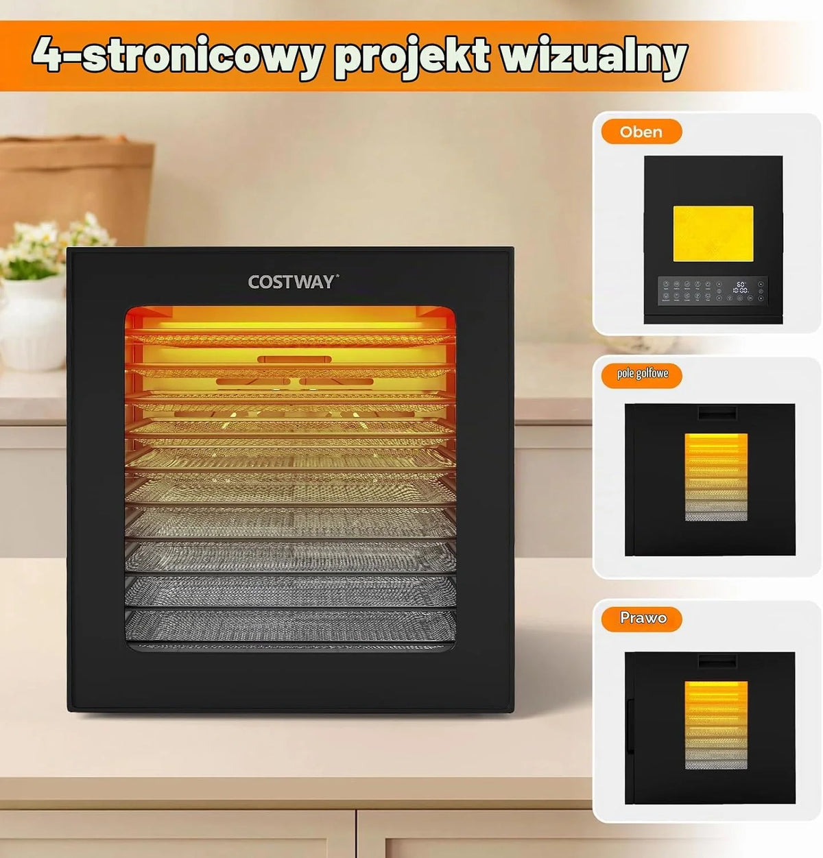 COSTWAY 850 W suszarka do żywności z 10 stalowymi miseczkami, suszarka z 10 wstępnie ustawionymi programami, 48-godzinnym timerem i temperaturą 30-75 °C, suszarka do żywności do owoców, warzyw, mięsa