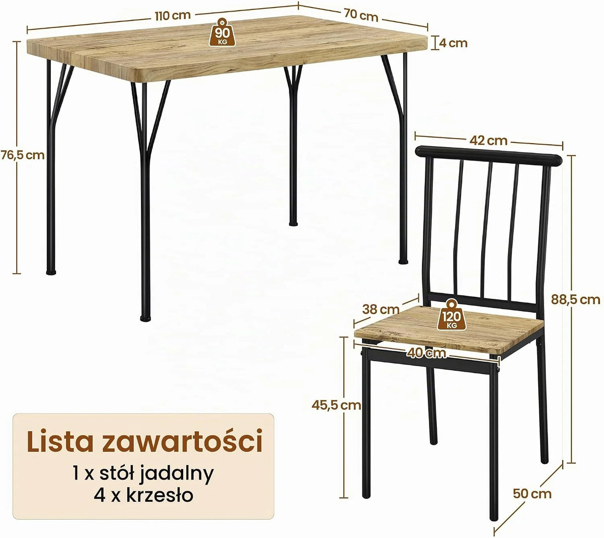 Yaheetech Zestaw do jadalni, stół do jadalni z 4 krzesłami, zestaw do jadalni, prostokątny, zestaw stołowy dla 4 osób, zestaw mebli kuchennych do jadalni, salonu, na taras, brązowy